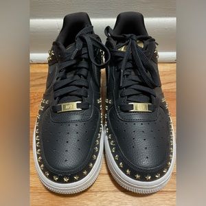 Nike Air Force 1 size 7.5 black leather with gold star studs - Great Condition